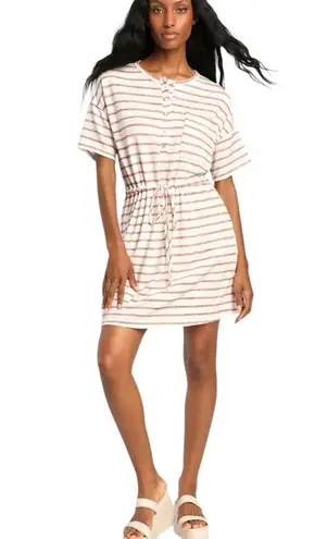 Lulu's Beach Casual White & Red Striped Drawstring Mini Dress