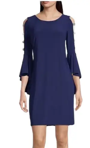 MSK Womens Bell Sleeve Lattice Cocktail Dress Blue