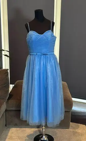 Women’s Tea Length Blue Prom Party Dress Corset Back Sweetheart Neckline Size 16