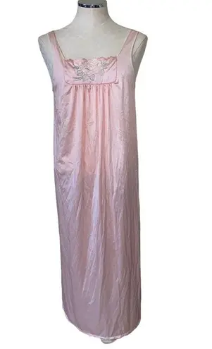 Vassarette Underneath It All Vintage night Gown sleeveless floral embroidered M