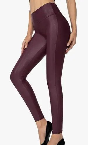 SANTINY Faux Leather Leggings Pants Stretch High Waisted Tights for Women Purple Size M