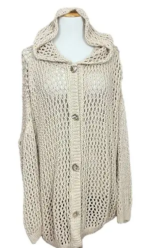 Mikka Boho Hand Knit Slouchy Open Knit Hooded Cardigan Sweater OS Tan Size undefined