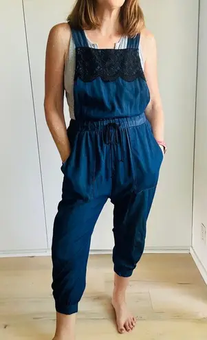 Anna Sui Denim Chambray Overalls Capri Size Small jogger bibs Vintage 90s Era