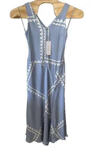NEW Mon Renn Serape Midi Dress Blue Postcards White Pattern Size Small/8