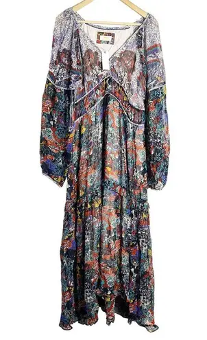 Maeve for Anthropologie Annabella Floral Print Long Sleeve V-Neck Maxi Dress 14