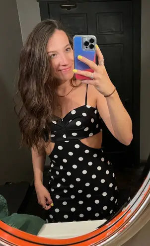 Black And White Polka For Cutout Slit Maxi Dress