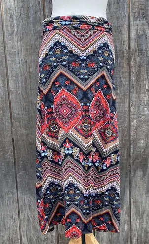 Vintage Boho Blue and Red Asymmetrical Pencil Midi Skirt Sz L Friday Los Angeles Size L