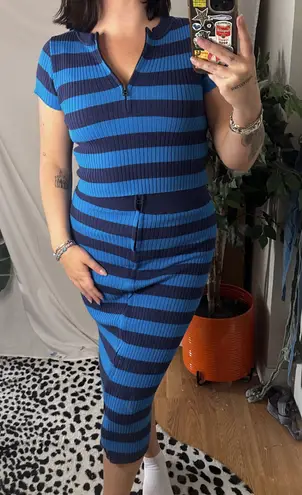 Anthropologie Daily Practice Striped Crop Top and Midi Pencil Skirt Set Blue XS