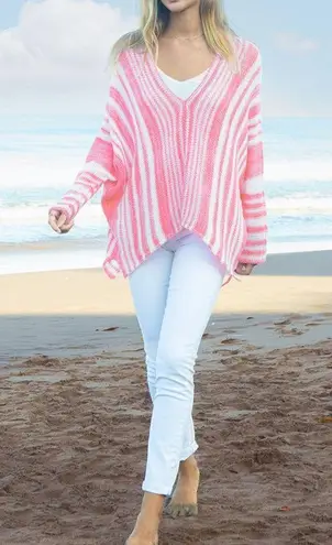 Wooden Ships  Beachcomber Top Cotton Pink White Pullover Open Knit XS Sweater