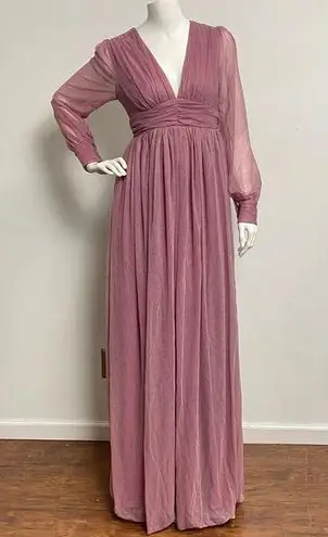 Faeriesty Dusty Rose VNeck Shear Long Sleeve Bridesmaid Dress Ruched A