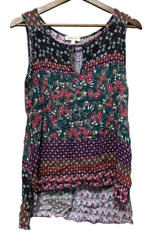 Hailey & Co. Floral Sleeveless Top Keyhole Hi-Lo Hem Blouse Womens L