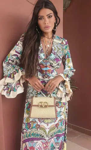 ZARA  Bohemian ruffled  Patterned Maxi Dress casual summer vacation