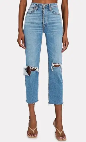 RE/DONE 70s Stove Pipe High-Rise Distressed Crop Jeans Size 25
