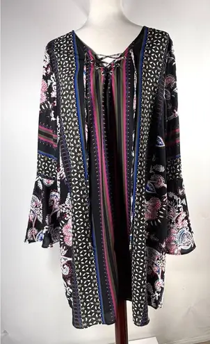 Ella Moon Dress Big Bell Sleeves Multicolor Paisley Size XL Boho Goth Artsy NWT Black