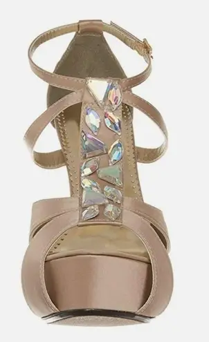 Johnathan Kayne Antarctica Jeweled Platform Sandal in Champagne Satin Size 5.5 N