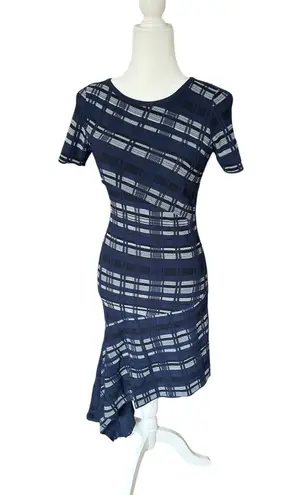 Milly Directional Plaid Knit Bodycon Hi-Low Dress Women's Size XS/S Side Flounce
