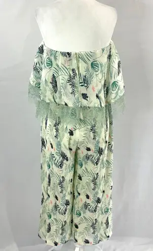 Foxiedox New Lace Ruffle Printed Cropped Strapless Jumpsuit Green Petite Size XS