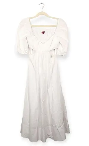 STAUD White Carina Cotton Poplin Puff Sleeve Cut Out Midi Dress Size M