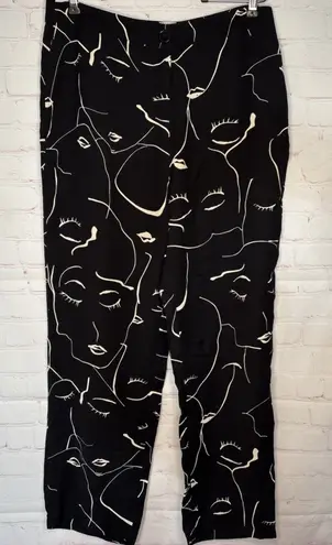 RD Style Princess Polly Abstract Face Print Pants 12 High Rise Black White Art Y2K Style