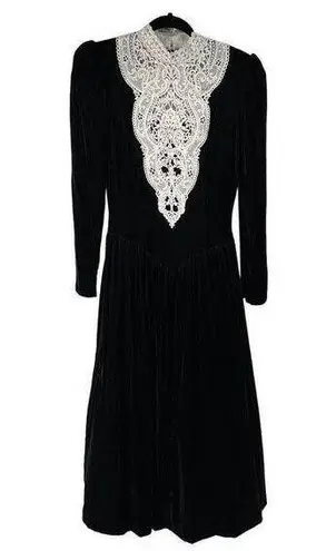 Jessica McClintock Vintage Bridal Black Velvet Lace Crochet Dress