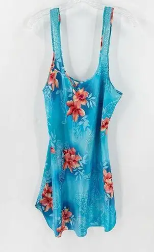 secret treasures Blue Floral Adjustable Strap Slip Dress Size Large FLAWED