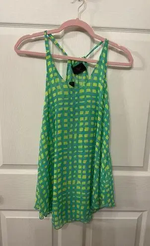 NWT Maria and Carol’s Blue/Lime Green Geometric Print Racerback Tank Dress, L Size L
