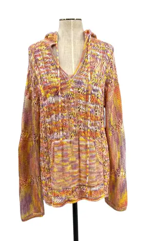 Ramy Brook Abby Marled Knit Hoodie Sweater Orange Pink Yellow Size Medium