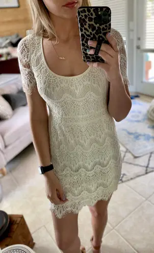 Gap Lace Overlay Off White Dress