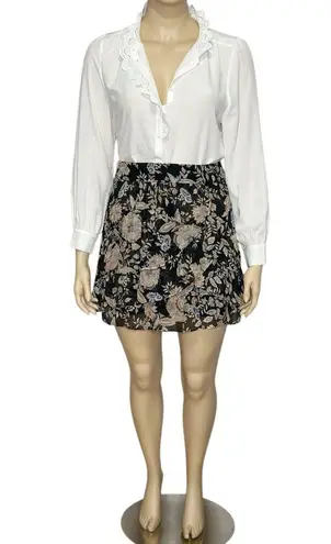 Sézane Carolina Mini Skirt, Black/Floral Print, FR46/US14