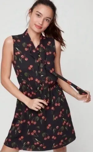 SUNDAY BEST | Aritzia Cherry Print Tie Neck Veronica Flare Skirt Dress Sz Small