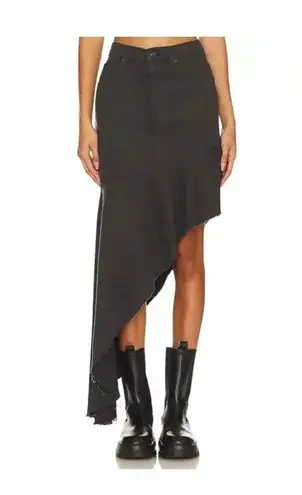 Mother denim SNACKS! The Crinkle Cut Faded Black Denim Jean Skirt Asymmetrical Size XS