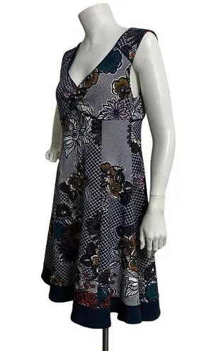 Maeve Dress Size M Navy Blue White Floral Empire Waist Sleeveless Fit & Flare