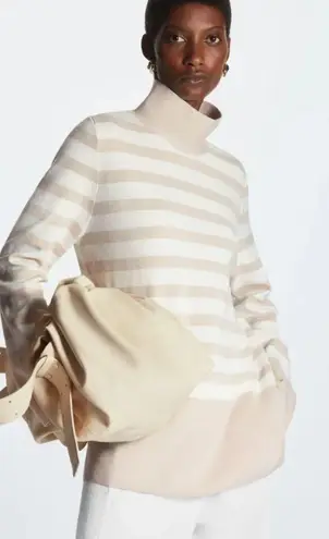 COS Roll Neck A Line Stripe Neutral Sweater Top Size Large $95