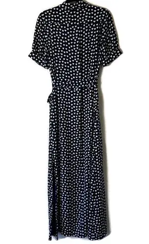 Draper James  Navy Blue Heart Print Button Down Maxi Dress Size 8