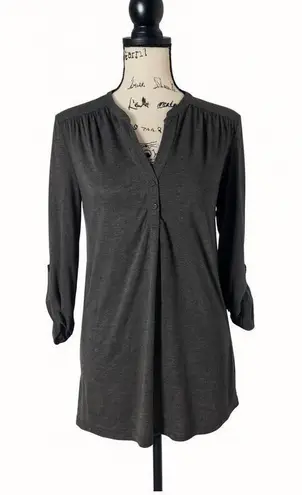 Cable & Gauge Women’s Small Gray Long Sleeve Tunic Top | Button Front Roll Tab S