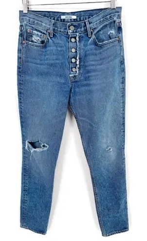 GRLFRND Karolina High-Rise Distressed Denim Jeans Button Fly Sz 28