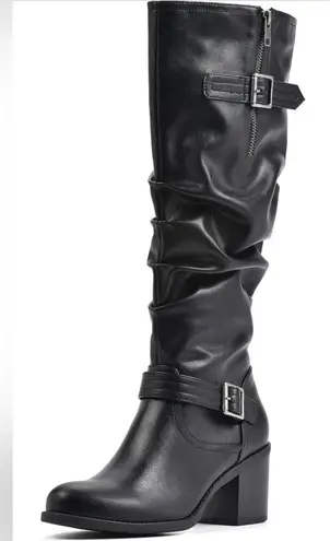 White Mountain Desirable Black Faux Leather Knee-High Boots Shoes Size 10 NWT