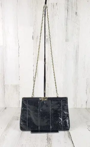 Palizzio Shiny Black Gold Chain Snakeskin Textured Shoulder Bag Women's Purse
