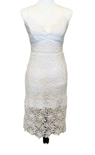 Blue Rain  Lace Sheath Midi Dress Sleeveless V Neck White Size S Bridal Wedding