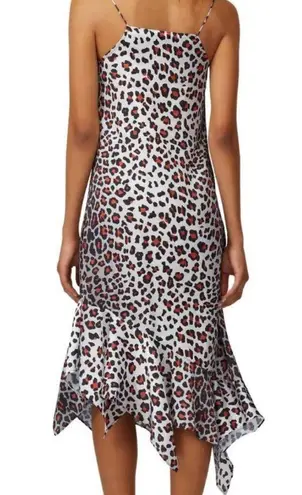 Marques Almeida Satin Midi Slip Dress Leopard Print Silver Pink Handkerchief Hem