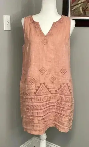Artisan NY 100% Linen Sleeveless Dress Dusty Rose Pink Size Medium Pockets
