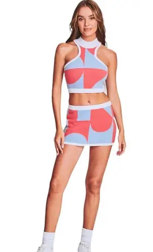 Ser.O.Ya Mini Ribbed Stretch Knit Color Block Mini Skirt Size Small NWT Blue