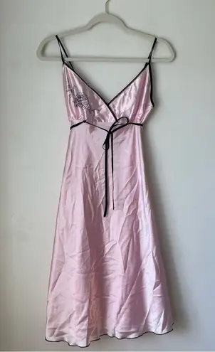 Vintage 00s Y2K Pink Satin Embroidered Nightgown Slip Dress M Size M