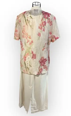 Vintage Sheri Martin 90's Sheath Dress Sheer Floral Jacket Topper Set Tan Size 8