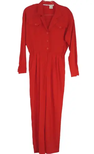 1980s Vintage California Girl Red Long Sleeve Women's Jumpsuit Medium