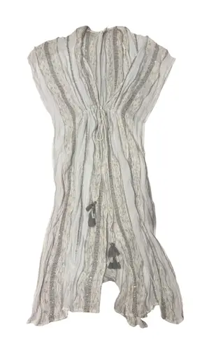 Surf Gypsy Striped Gauze Tassel Cover Up Dress Large Boho Beach Coastal Festival