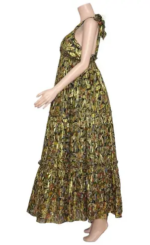 Sézane Graziella Silk Maxi Dress, Prints Champs Fleuri Lurex, FR40/US8