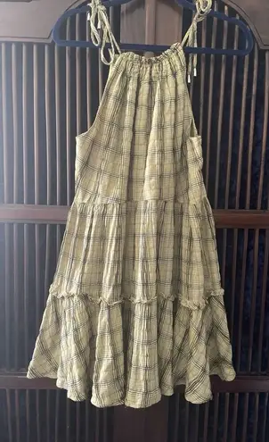 Moon River XS plaid check tiered ruffle midi dress yellow black