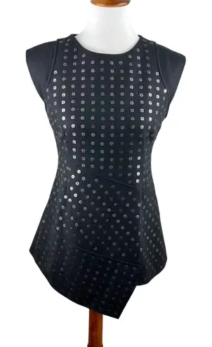 Vivienne Tam Black Wool Blend Sleeveless Top Metallic Sequins Fits Medium