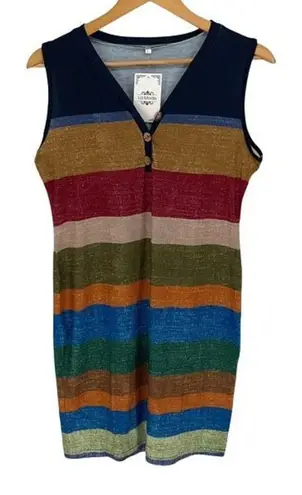 LA Made Womens Rainbow Striped 1/4 Button Bodycon Dress Blue Red Size Large NWT